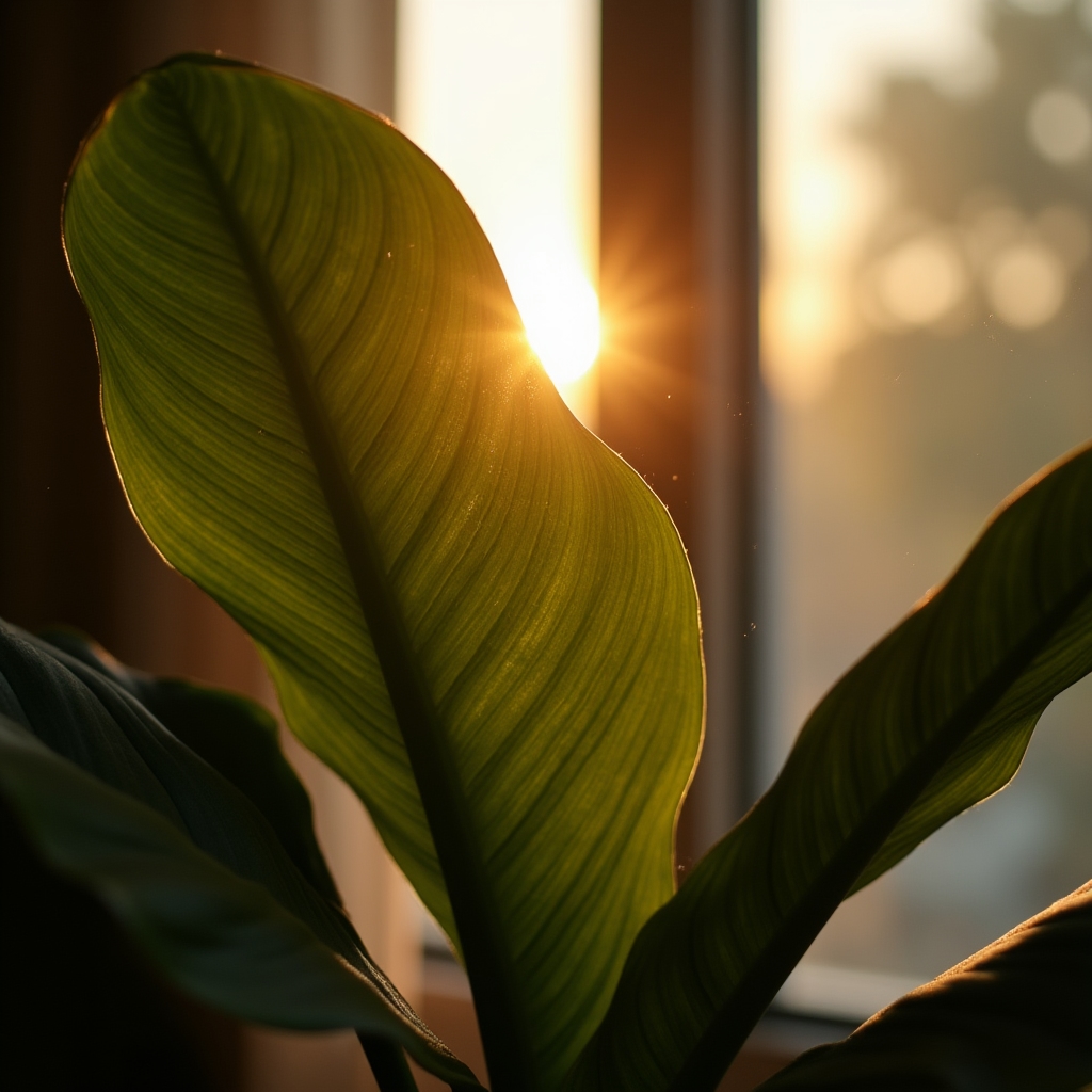 Zimmerpflanze im Gegenlicht eines großen Fensters
